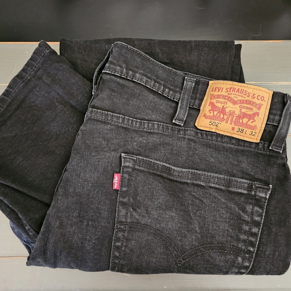 Levis 502 Pants Mens 38 Black Jeans Denim Pocket Outdoors 38x29 Casual Straight